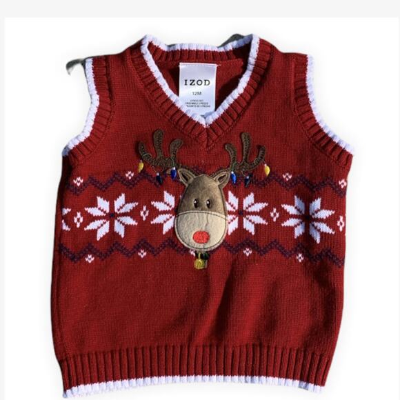 Izod Reindeer Sweater Vest Size 12mo - Picture 1 of 4